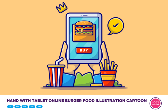 Hand with Tablet Online Burger Food